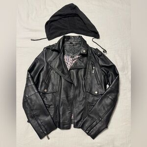 Jou Jou Black Leather Jacket with Hood